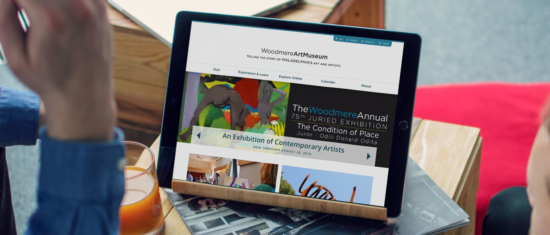 Woodmere Art Museum Website Home Page on Laptop